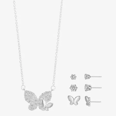 Sparkle Allure Womens Cubic Zirconia Pure Silver Over Brass Butterfly 2-pc. Jewelry Set In White