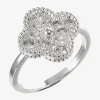 Sparkle Allure Womens Cubic Zirconia Pure Silver Over Brass Clover Cocktail Ring In Silver