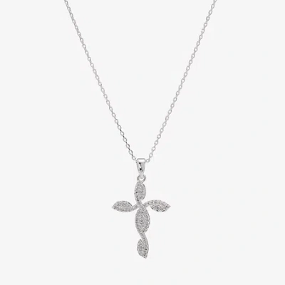 Sparkle Allure Womens Cubic Zirconia Pure Silver Over Brass Cross 16 Inch Pendant Necklace In Transparent