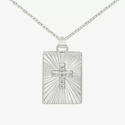 Sparkle Allure Womens Cubic Zirconia Pure Silver Over Brass Cross 16 Inch Pendant Necklace In Transparent