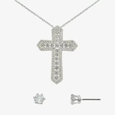 Sparkle Allure Womens Cubic Zirconia Pure Silver Over Brass Cross 2-pc. Jewelry Set In Transparent
