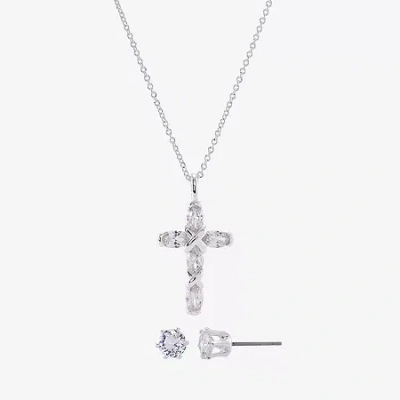 Sparkle Allure Womens Cubic Zirconia Pure Silver Over Brass Cross 2-pc. Jewelry Set