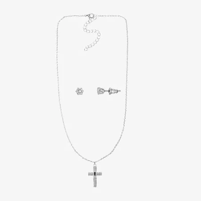 Sparkle Allure Womens Cubic Zirconia Pure Silver Over Brass Cross 2-pc. Jewelry Set