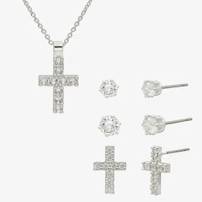Sparkle Allure Womens Cubic Zirconia Pure Silver Over Brass Cross 4-pc. Jewelry Set In Transparent