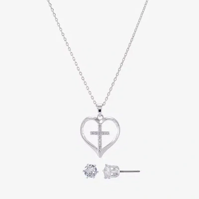 Sparkle Allure Womens Cubic Zirconia Pure Silver Over Brass Cross Heart 2-pc. Jewelry Set In Transparent