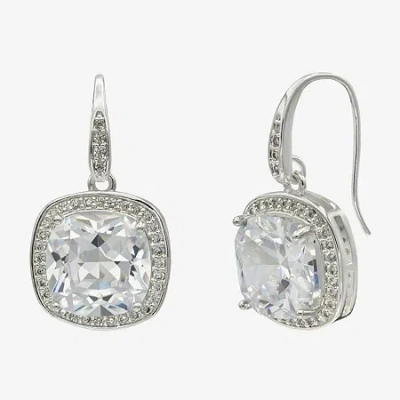 Sparkle Allure Womens Cubic Zirconia Pure Silver Over Brass Cushion Drop Earrings In Transparent