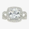 Sparkle Allure Womens Cubic Zirconia Pure Silver Over Brass Cushion Halo Engagement Ring In Transparent