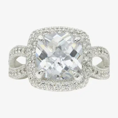 Sparkle Allure Womens Cubic Zirconia Pure Silver Over Brass Cushion Halo Engagement Ring In Transparent
