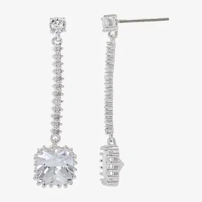 Sparkle Allure Womens Cubic Zirconia Pure Silver Over Brass Drop Earrings In Transparent
