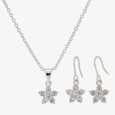 Sparkle Allure Womens Cubic Zirconia Pure Silver Over Brass Flower 2-pc. Jewelry Set In Metallic