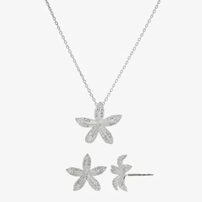 Sparkle Allure Womens Cubic Zirconia Pure Silver Over Brass Flower 2-pc. Jewelry Set In Metallic