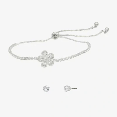 Sparkle Allure Womens Cubic Zirconia Pure Silver Over Brass Flower 2-pc. Jewelry Set