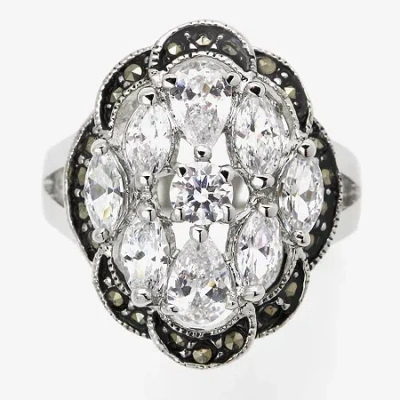 Sparkle Allure Womens Cubic Zirconia Pure Silver Over Brass Flower Cluster Cocktail Ring In Metallic