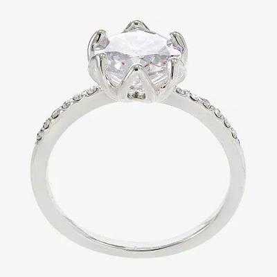Sparkle Allure Womens Cubic Zirconia Pure Silver Over Brass Flower Cocktail Ring In Transparent