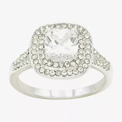 Sparkle Allure Womens Cubic Zirconia Pure Silver Over Brass Halo Engagement Ring In Metallic
