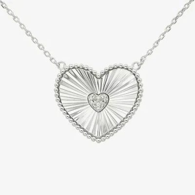 Sparkle Allure Womens Cubic Zirconia Pure Silver Over Brass Heart 16 Inch Pendant Necklace In Metallic