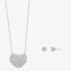 Sparkle Allure Womens Cubic Zirconia Pure Silver Over Brass Heart 2-pc. Jewelry Set In Metallic