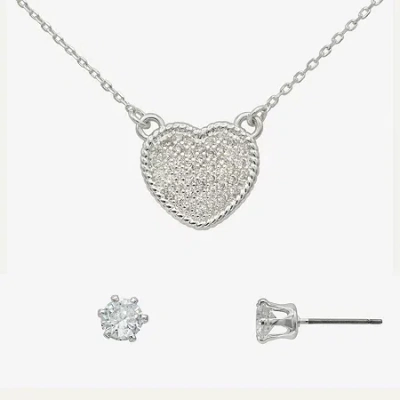 Sparkle Allure Womens Cubic Zirconia Pure Silver Over Brass Heart 2-pc. Jewelry Set
