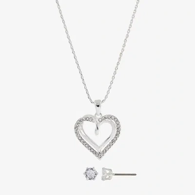 Sparkle Allure Womens Cubic Zirconia Pure Silver Over Brass Heart 2-pc. Jewelry Set