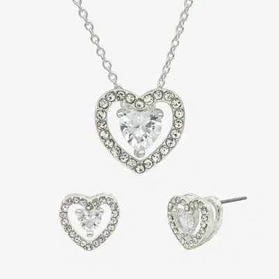 Sparkle Allure Womens Cubic Zirconia Pure Silver Over Brass Heart 2-pc. Jewelry Set In Transparent