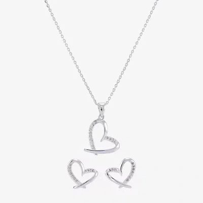 Sparkle Allure Womens Cubic Zirconia Pure Silver Over Brass Heart 2-pc. Jewelry Set In Transparent