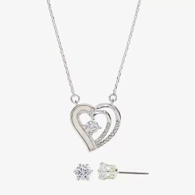 Sparkle Allure Womens Cubic Zirconia Pure Silver Over Brass Heart 2-pc. Jewelry Set