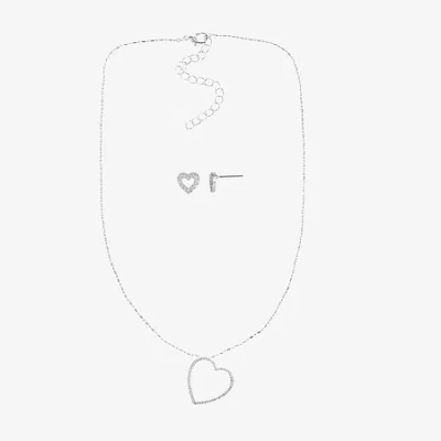 Sparkle Allure Womens Cubic Zirconia Pure Silver Over Brass Heart 2-pc. Jewelry Set In Metallic