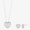 Sparkle Allure Womens Cubic Zirconia Pure Silver Over Brass Heart 2-pc. Jewelry Set In Metallic
