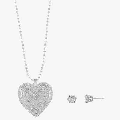 Sparkle Allure Womens Cubic Zirconia Pure Silver Over Brass Heart 2-pc. Jewelry Set