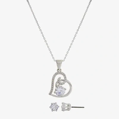 Sparkle Allure Womens Cubic Zirconia Pure Silver Over Brass Heart 2-pc. Jewelry Set In Transparent
