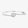Sparkle Allure Womens Cubic Zirconia Pure Silver Over Brass Heart Bangle Bracelet In Transparent