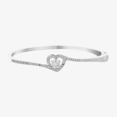 Sparkle Allure Womens Cubic Zirconia Pure Silver Over Brass Heart Bangle Bracelet In Transparent