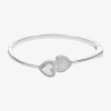 Sparkle Allure Womens Cubic Zirconia Pure Silver Over Brass Heart Bangle Bracelet In White