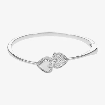 Sparkle Allure Womens Cubic Zirconia Pure Silver Over Brass Heart Bangle Bracelet In Transparent