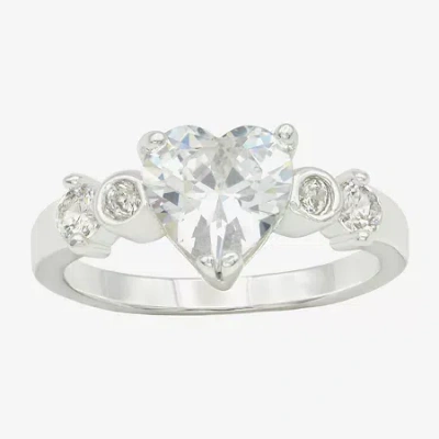 Sparkle Allure Womens Cubic Zirconia Pure Silver Over Brass Heart Cocktail Ring