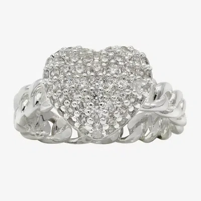 Sparkle Allure Womens Cubic Zirconia Pure Silver Over Brass Heart Cocktail Ring