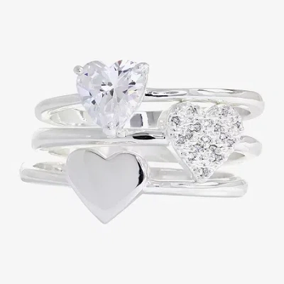 Sparkle Allure Womens Cubic Zirconia Pure Silver Over Brass Heart Delicate Solitaire Ring Set In Transparent