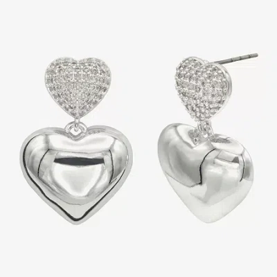 Sparkle Allure Womens Cubic Zirconia Pure Silver Over Brass Heart Drop Earrings In Transparent