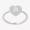 Sparkle Allure Womens Cubic Zirconia Pure Silver Over Brass Heart Halo Cocktail Ring In Metallic