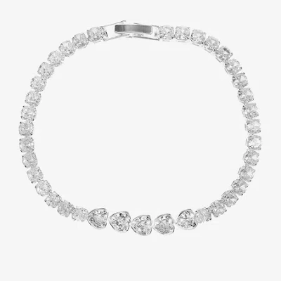 Sparkle Allure Womens Cubic Zirconia Pure Silver Over Brass Heart Round 7.5 Inch Tennis Bracelet In Transparent