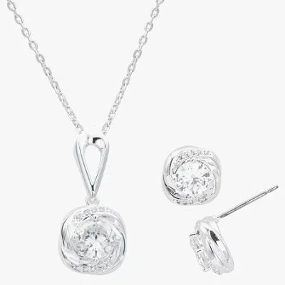 Sparkle Allure Womens Cubic Zirconia Pure Silver Over Brass Knot 2-pc. Jewelry Set In Transparent
