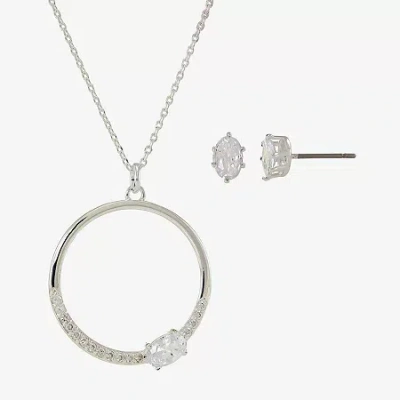 Sparkle Allure Womens Cubic Zirconia Pure Silver Over Brass Oval 2-pc. Jewelry Set In Metallic