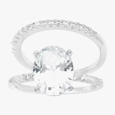 Sparkle Allure Womens Cubic Zirconia Pure Silver Over Brass Oval Bridal Set In Transparent