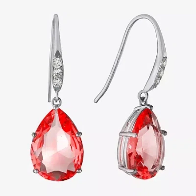 Sparkle Allure Womens Cubic Zirconia Pure Silver Over Brass Oval Drop Earrings In Red