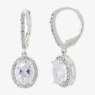 Sparkle Allure Womens Cubic Zirconia Pure Silver Over Brass Oval Drop Earrings In Transparent