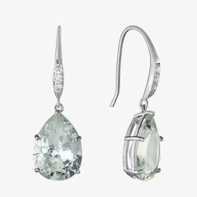 Sparkle Allure Womens Cubic Zirconia Pure Silver Over Brass Oval Drop Earrings In White