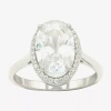 Sparkle Allure Womens Cubic Zirconia Pure Silver Over Brass Oval Halo Cocktail Ring In Transparent