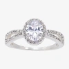 Sparkle Allure Womens Cubic Zirconia Pure Silver Over Brass Oval Halo Engagement Ring In Transparent