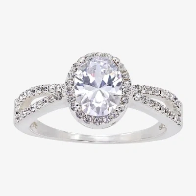 Sparkle Allure Womens Cubic Zirconia Pure Silver Over Brass Oval Halo Engagement Ring In Metallic