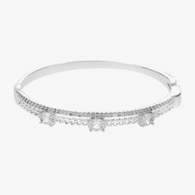 Sparkle Allure Womens Cubic Zirconia Pure Silver Over Brass Oval Round Bangle Bracelet In Transparent